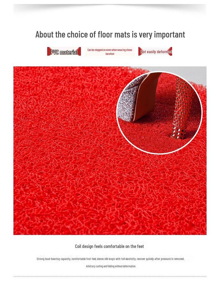 Welcome Red Silk Ring Commercial Entrance Mat - Dirt-Resistant, Anti-Slip PVC Floor Carpet.