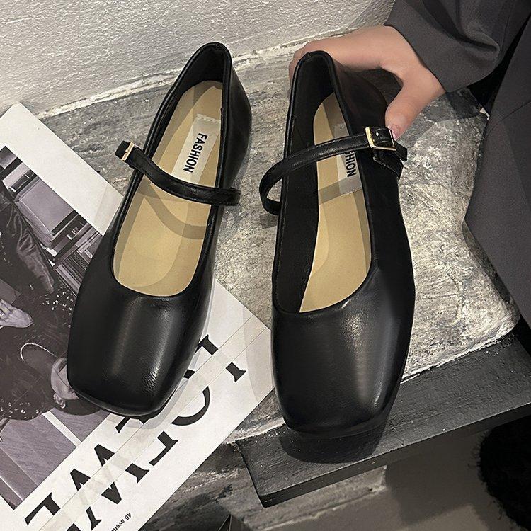 [Youshilai] Retro Temperament Square Head Loafers Women's 2025 Spring New Shallow Mouth Word with Mary Jane Shoes