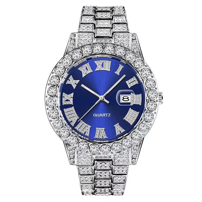 

Luxury Men s Hip-Hop Watch with Roman Numerals and Diamond-Set Calendar