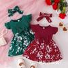 European & American Summer Baby Girl Fly Sleeve Dress with Headscarf - Patchwork Two-Piece Set