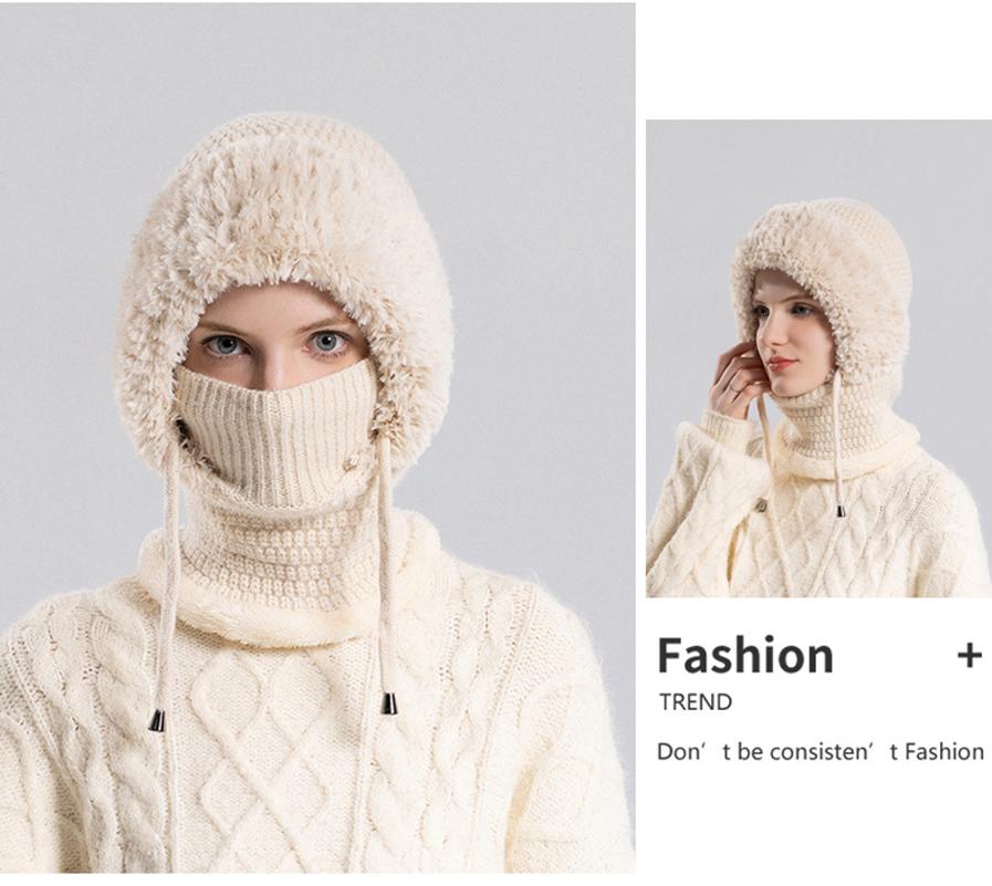 Knit Hat With Scarf Warm Knit Beanie 3-In-1 Winter Balaclava Chunky Face Mask Set For Outdoor Activities Commuting Hiking
