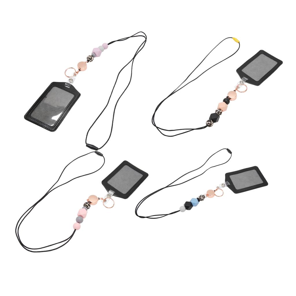 Silicone Retractable Beaded Lanyard with Transparent ID Holder Multi Purpose Badge Holder for Studen