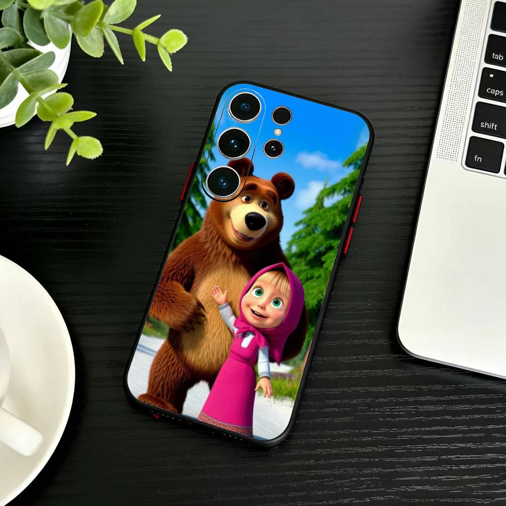 Cute R-Masha and Bears Phone Case For Samsung S26,S25,S24,S23,S22,S30,S21,Ultra,Plus,FE 5G Black Soft Cover
