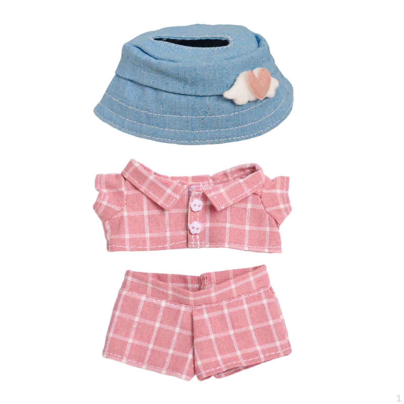 

Комплект одежды для кукол, мягкая плюшевая игрушка, нарядный розовый клетчатый костюм, милые стильные наряды своими руками, with blue hat