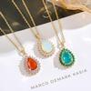 Colorful Crystal Water Drop Necklace with Zircon Inlay and 18K Gold-Plated Clavicle Chain