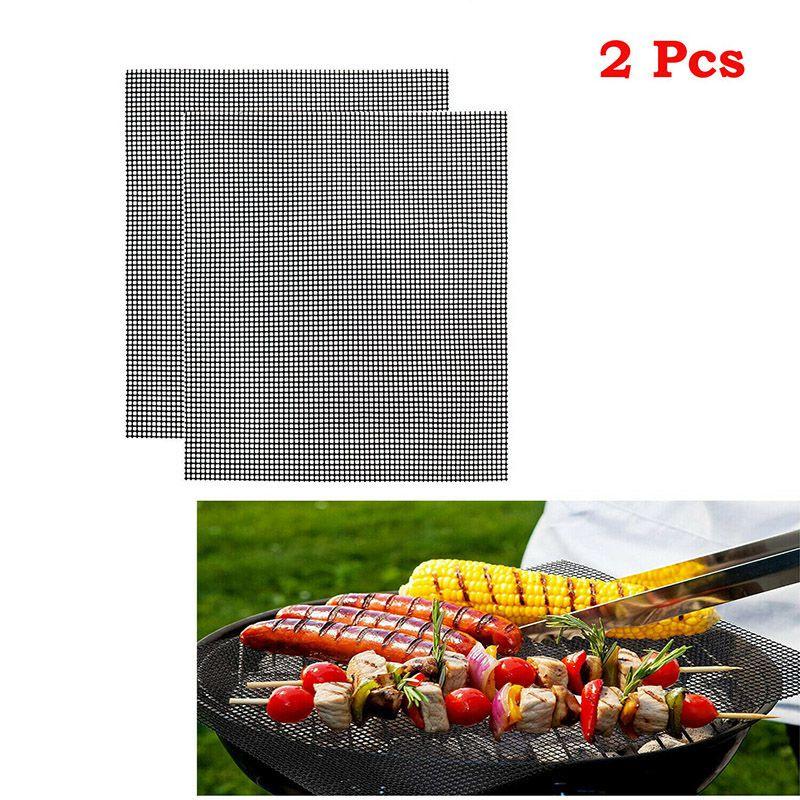 Bbq Grill Mat Mesh 2 Pcs Non Stick Teflon Cooking Grilling Sheet Liner Fish New