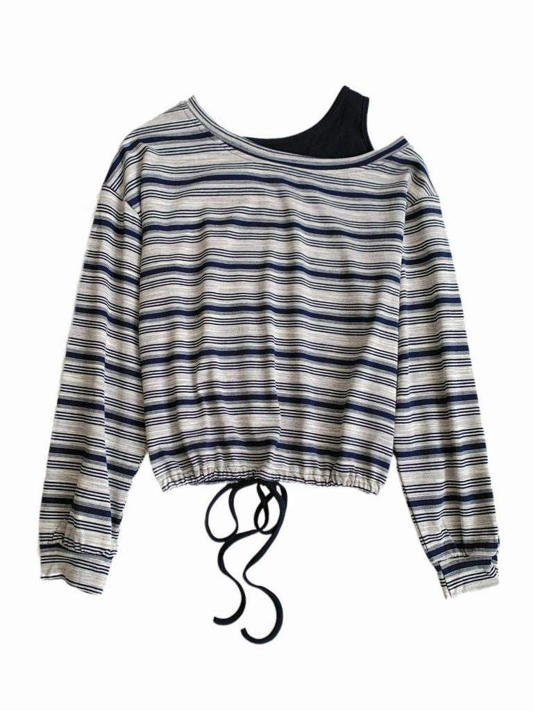 2025 Summer Women's Striped Off-Shoulder Long-Sleeve T-Shirt - Versatile, Simple, Slimming Top for Commute