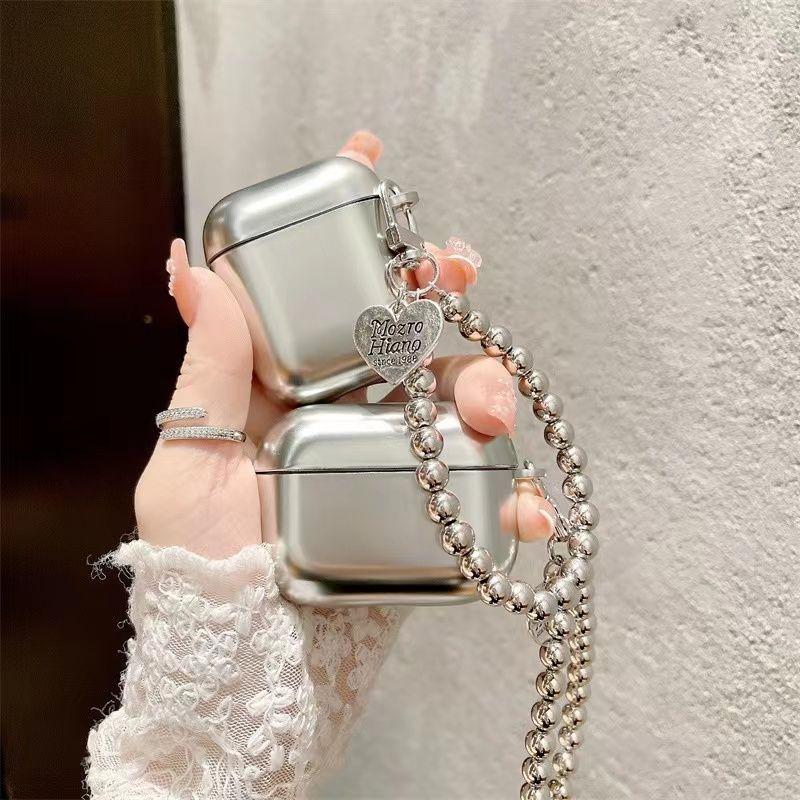 

Electroplating Pure Color 4 Generation Apple Wireless Bluetooth Earbuds Case Earphone Case Airpods3 Generation Artsy Female Pro2 Silicone Case Classy AirPods4 Frosted Silver + Bead Chain