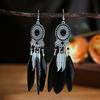 Bohemian Ethnic Long Drop Feather Earrings For Women Beads Handmade Enamel Boho Dangle Earrings Silver Color Jewelry Pendientes