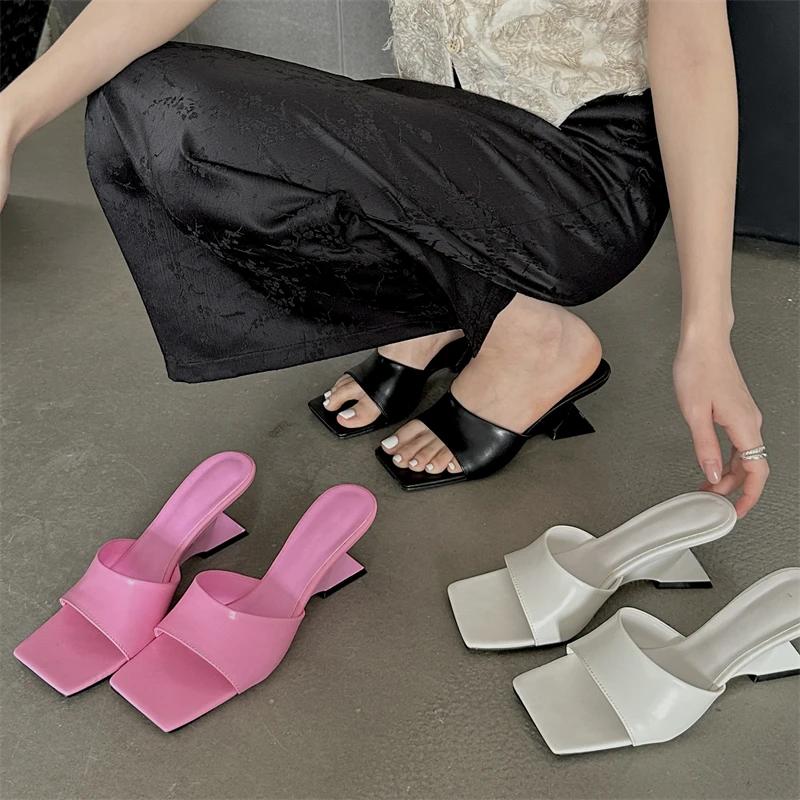 Fashion Eilyken 2025 New Design Concise Wedges High Heels Women Slippers Square Toe Party Dress Slides Summer Shoes