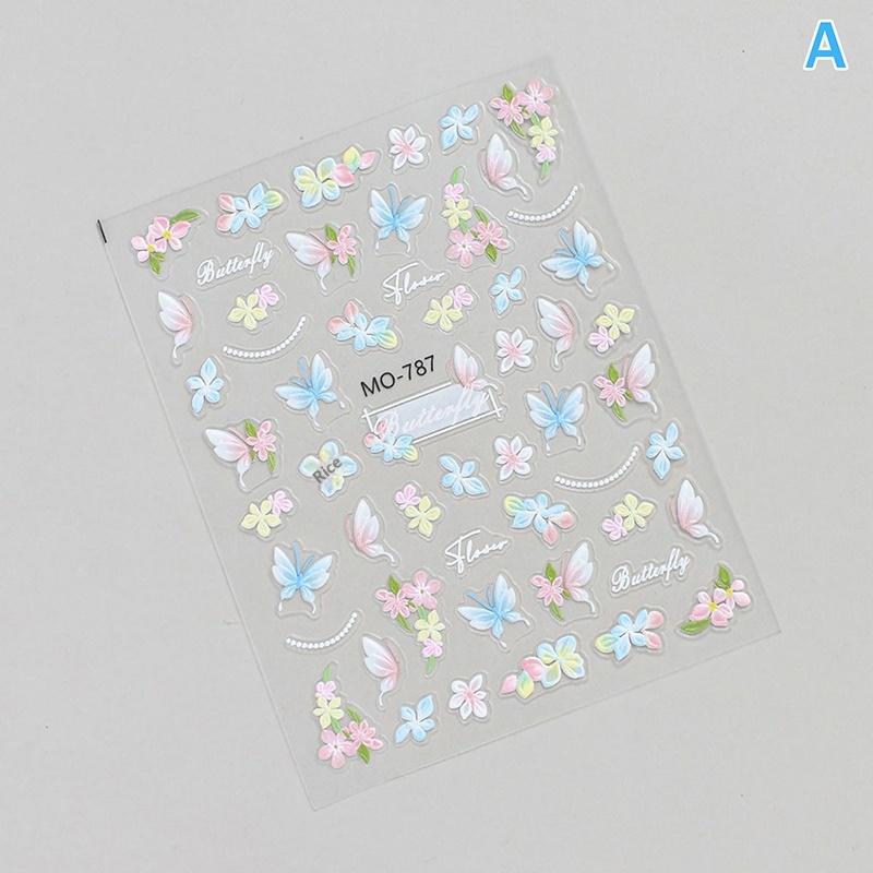 Dopamine Spring Flowers Butterfly Small Flowers Tulip Relief 3D Nail Stickers Decoration Colorful Bow Butterfly Manicure Sliders