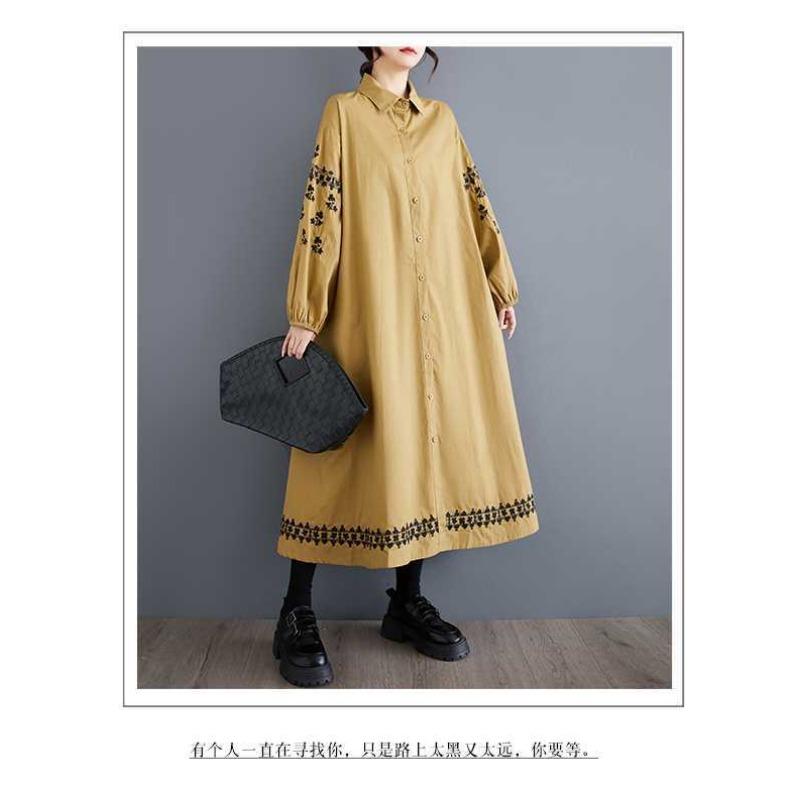 Loose Plus Size Splicing Casual Simple Embroidery Sweet Long Sleeve Dresses