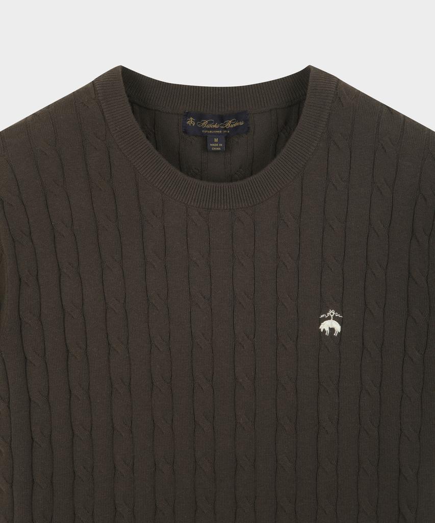 BROOKS BROTHERS Cotton Cable Crew Neck Short Sleeve Sweater (Brown) (Bbwrmog203)