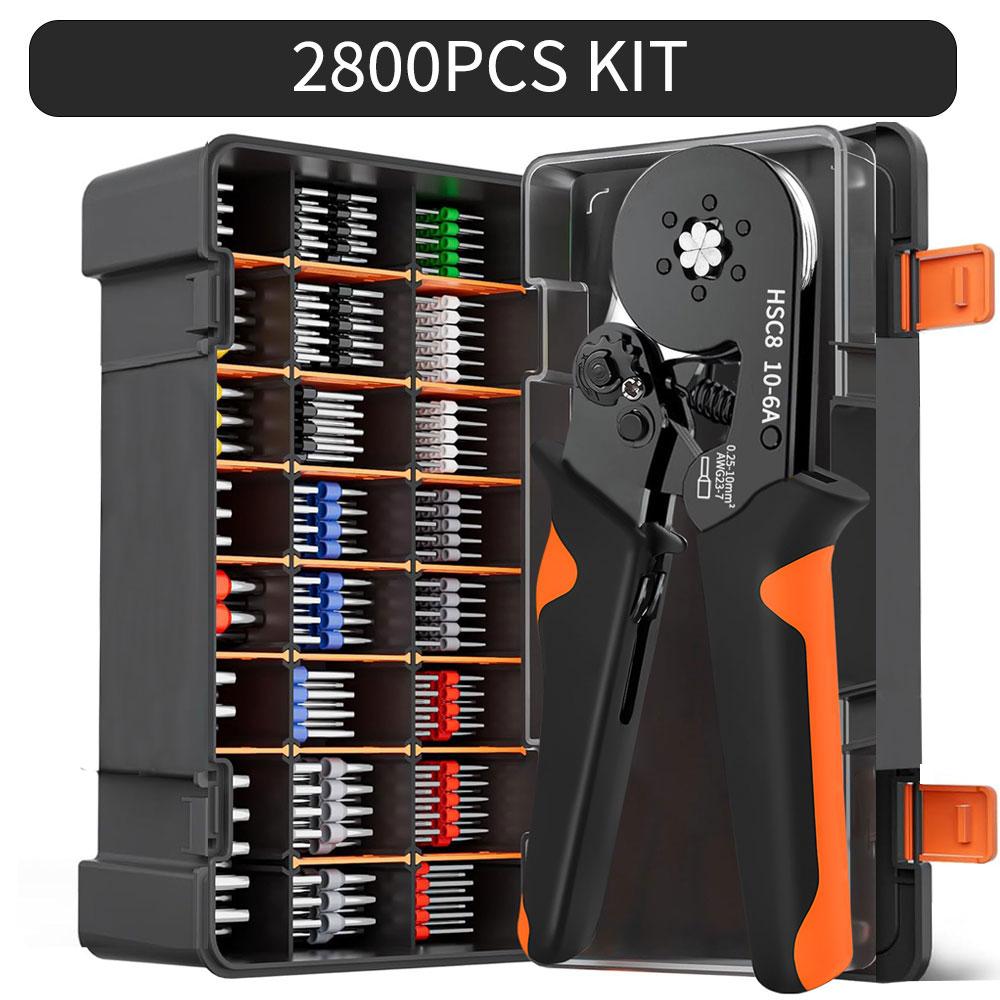 Hexagonal Self-Adjustable Ratchet Ferrule Crimping Tool Kit 23-7AWG 0.25-10mm² Crimper Kit with Ferrule Sleeves Wire Terminals
