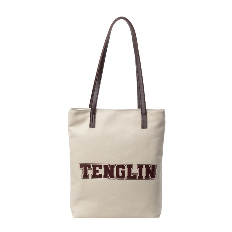 

Letter Print Canvas Bag Women s Large Capacity Casual Shoulder Bag Student Class Commuter Tote Bag хаки