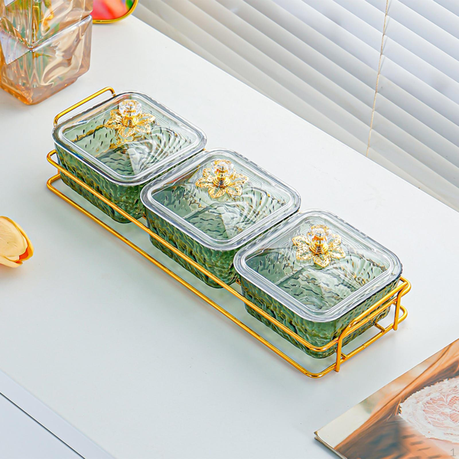 

Контейнер для сервировки конфет и орехов, разделенные миски для закусок, многоцелевой декоративный поднос для сухофруктов 3 Grid Green