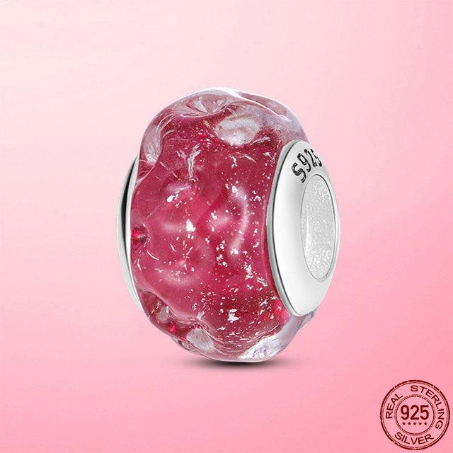 

Plata De Ley 925 стерлингового серебра Charms Original Pink Blue Glass Murano Бусины Fit Fashion Charms Серебро 925 Оригинальный браслет