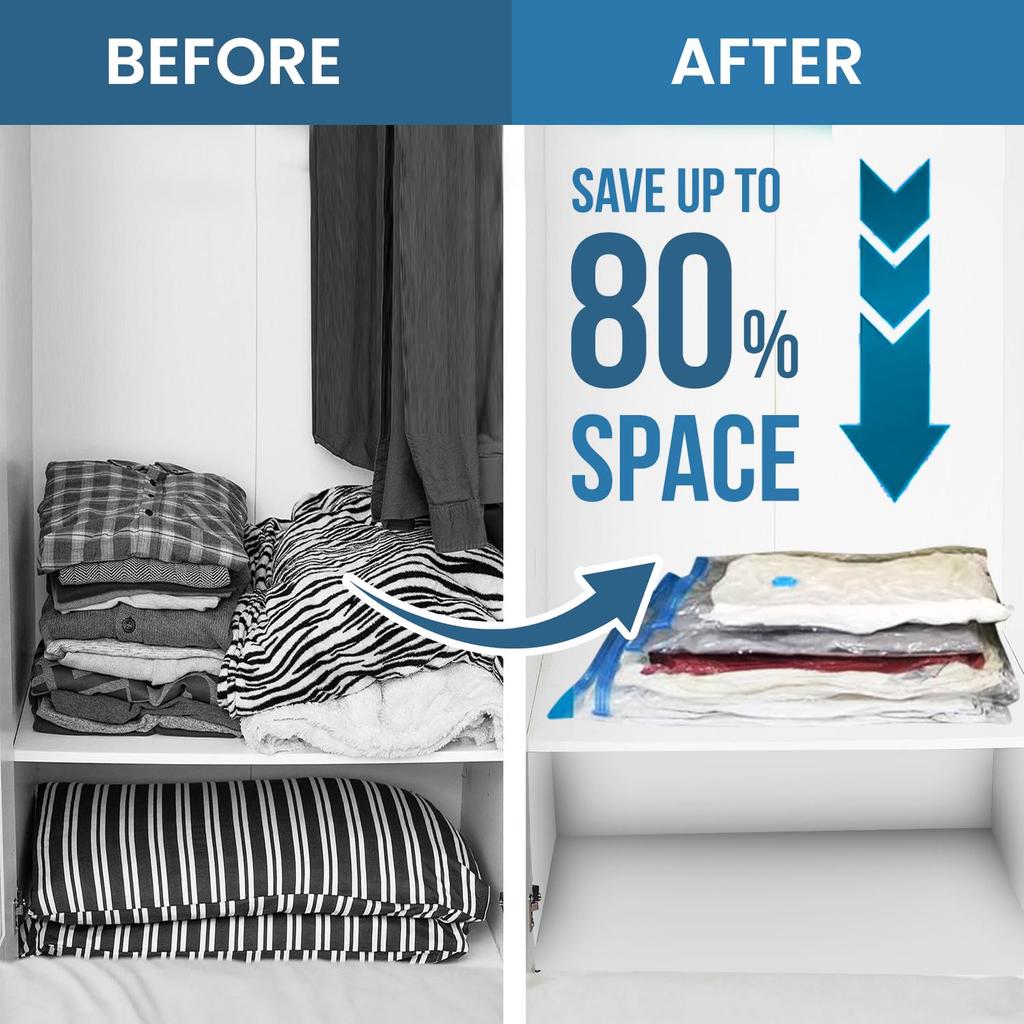 6 Pack Multiple Sizes Vacuum Storage Bags with Pump Big Moving Bags Vacuum Sealed Bags Organizer Space Saver Bags For Clothes