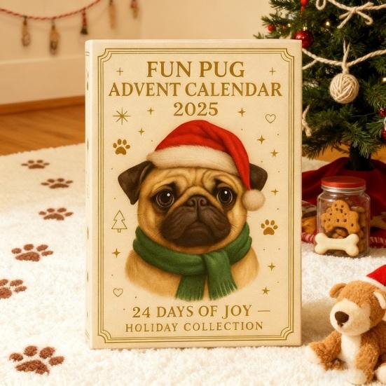 Calendar de Advent Câine Pug 2025 24 Zile Ornamente de Crăciun Pug Drăguț Decorațiuni Suspendate pentru Brad Cadou Amuzant de Sărbători pentru Iubitorii de Câini