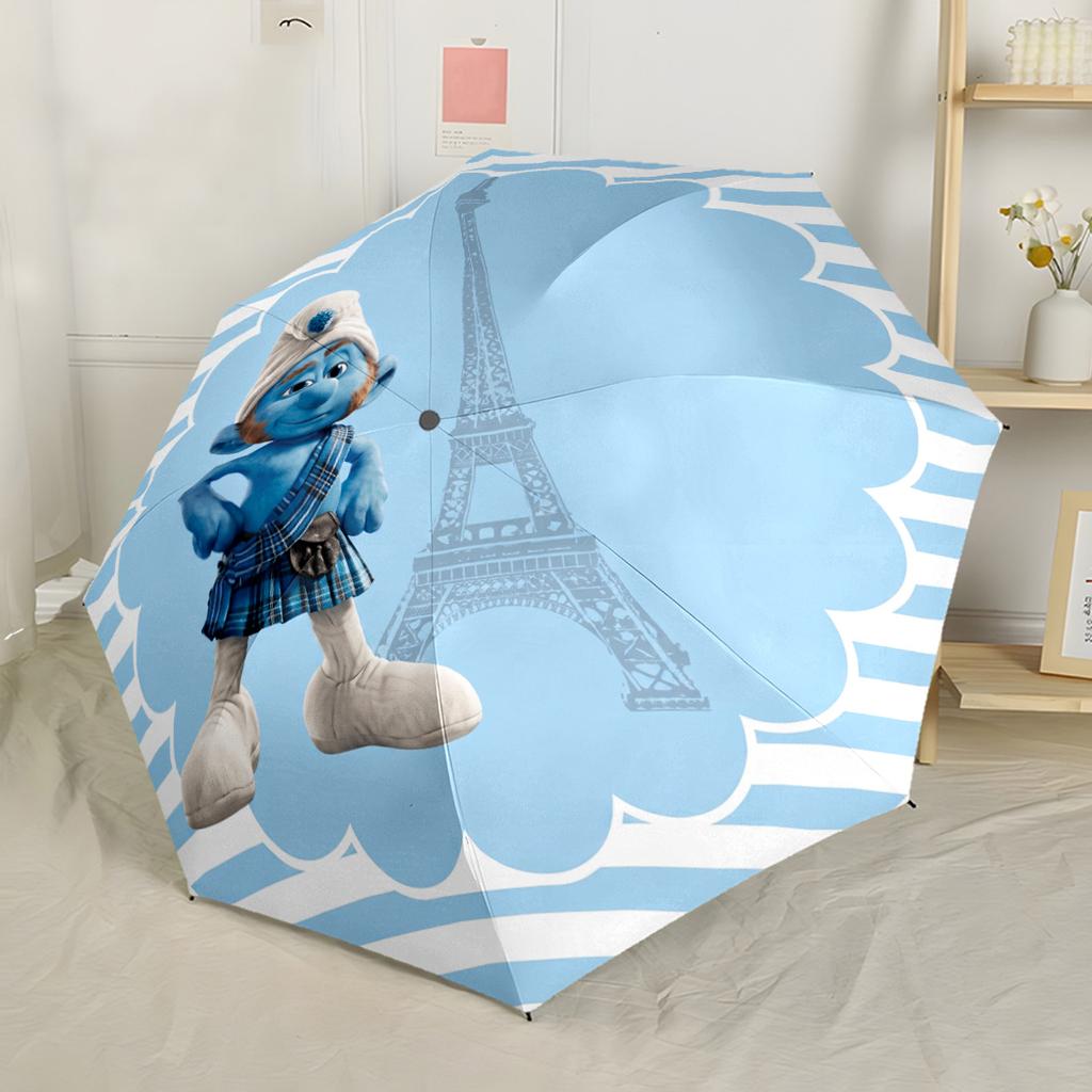 The Smurfs Adventure Outdoor Automatic Umbrella Retractable Design with 8-Rib Durability Compact Design Travel Essential Elegant Women's Umbrella