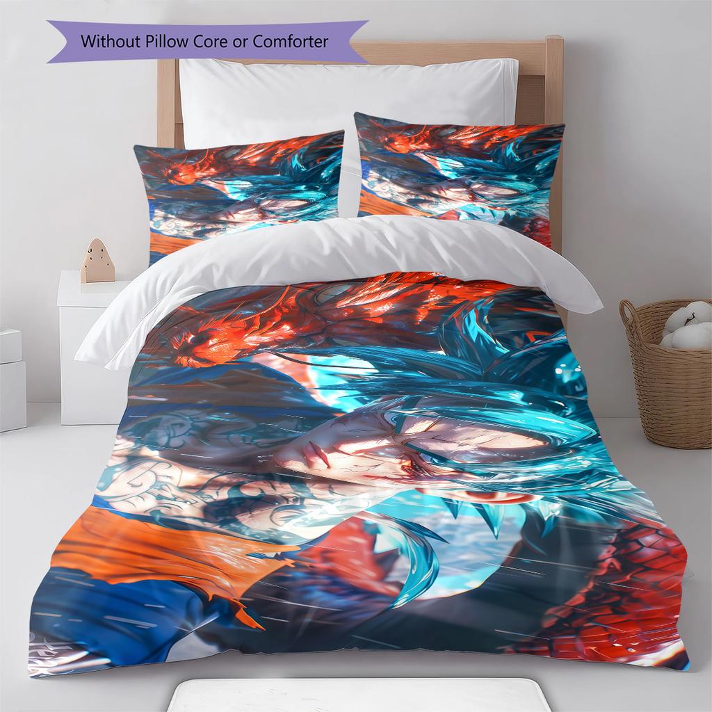 Biancheria da letto con motivo Son Goku, Set piumone Copripiumone Federa Regalo di compleanno per la casa (1 * copripiumino + 2 * federa, senza nucleo)