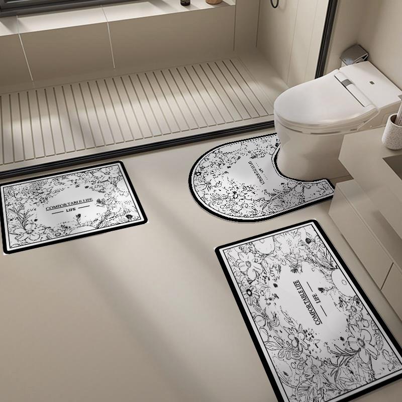 

Premium Bathroom Three-piece U-shaped Restroom Large Size Moisture-wicking Floor Mat Non-slip Foot Mat Soft Diatom Mud Mat 40*60cm