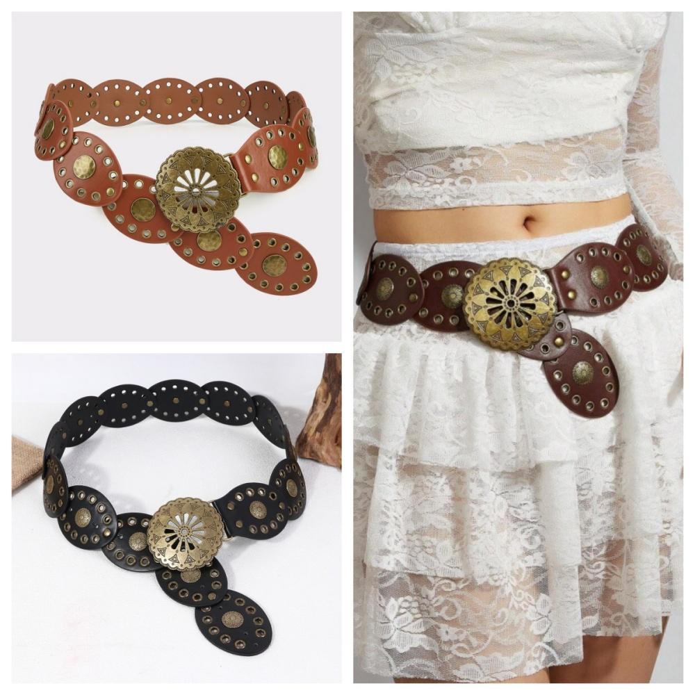 Wide Waistband Steampunk Pu Leather Belt Western Cowboy Belt Vegan-Friendly Punk Waist Belt For Fancy Dress Party Everyday Wear