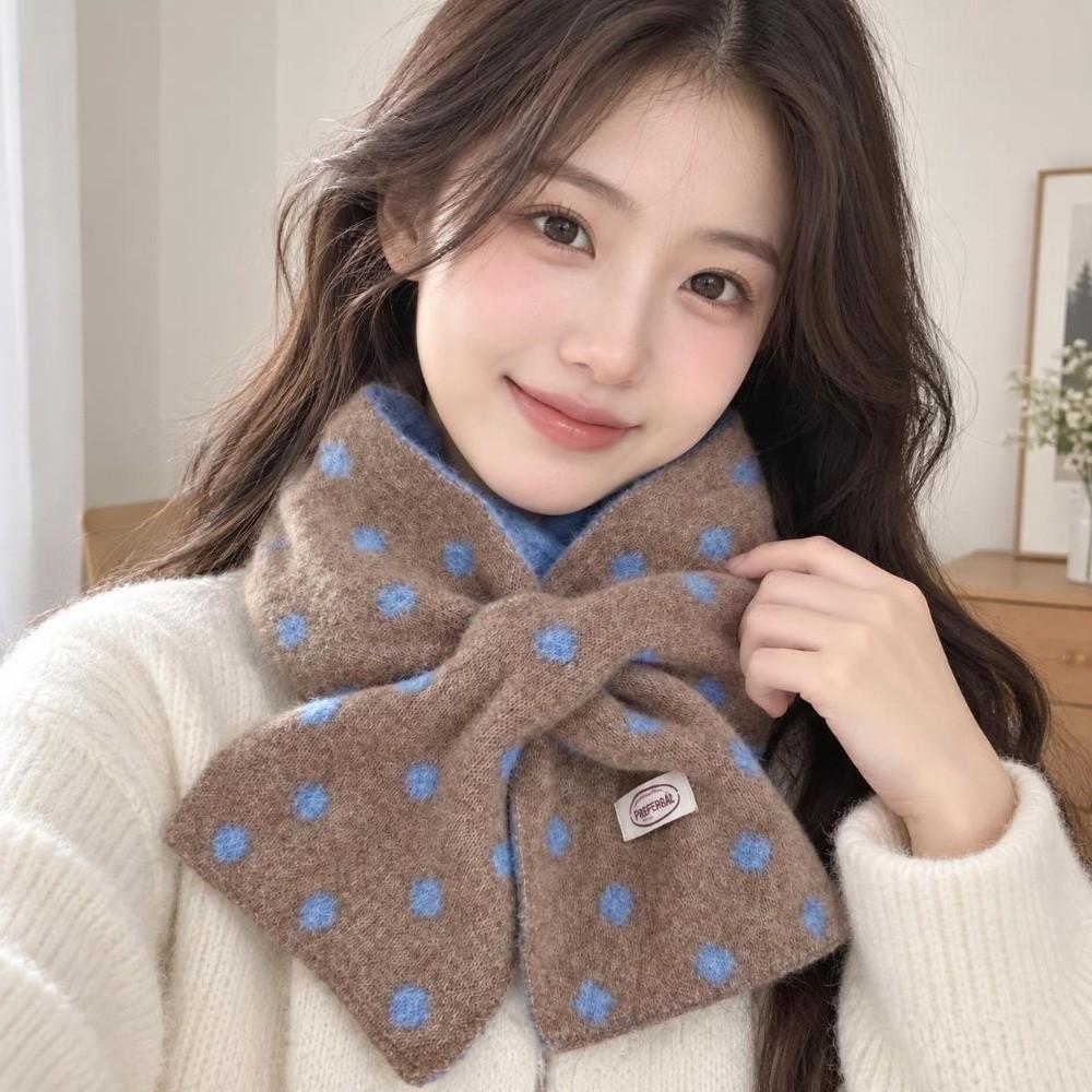 Cross Knitted Scarf Polka Dot Neck Warmer Scarf Gifts Neck Wrap Daily Wear