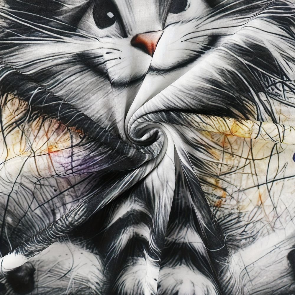 Hairy Cat Print O-neck Women's T-shirt Spring And Summer Short Sleeved Casual Top Lightweight Street Style Personalized T-shirt