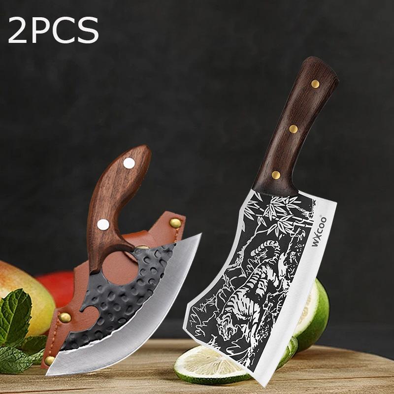 WXCOO Forged Butcher Knife Kitchen Chef Knife Stainless Steel Utility Knife Multifunctioanl Wooden Handle Fruit Slicing Househol