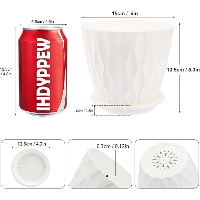 6.3 Inch Flower Pots for Home Decoration, Indoor Plant Pots, Gardening Pots for Plants, Plastic Flower Pots for Garden Plants (White) (Set of 5 POTS)