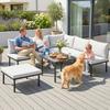 Modular Corner Outdoor Lounge Set for 6, Coffee Table, Tempered Glass, Light Grey
