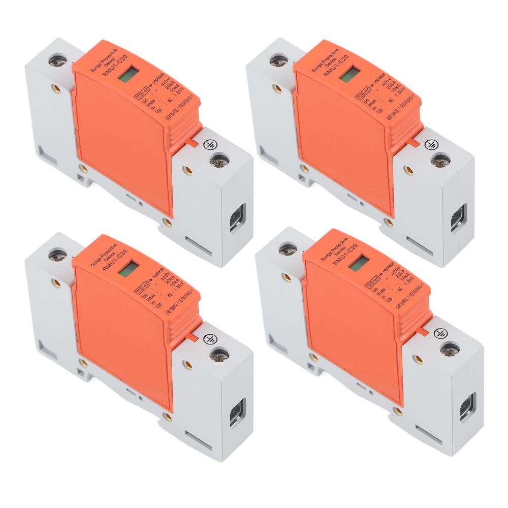 4PCS 1P Protective Device 420V DIN Rail Mounting House Arrester RMU1-C20/40 Lightning Protection Power System