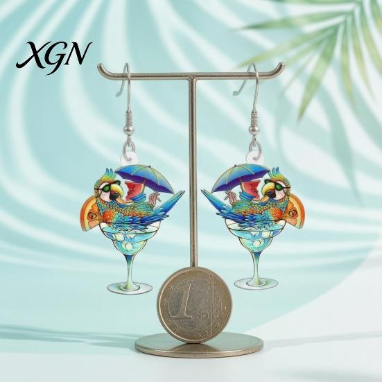 Fun Halloween Costume Jewelry 1 Pair Cute Acrylic Parrot Earrings, Tropical Animal Dangle Double Sided Full Color Earrings for Women, Summer