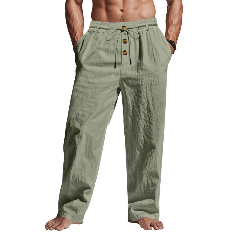 Men's European & American Linen Summer Pants - Breathable, Casual, Loose, Wide Leg, Straight Fit.