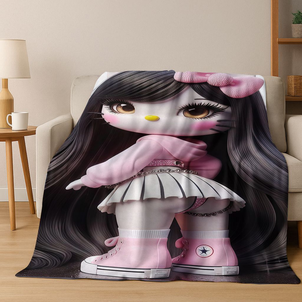 

3D Sexy Hello Kitty Cat Girls Cartoon Flannel Blanket,Warm and Cozy Soft Throw Blanket for Home Bedroom Bed Sofa Picnic Cover 75x90cm