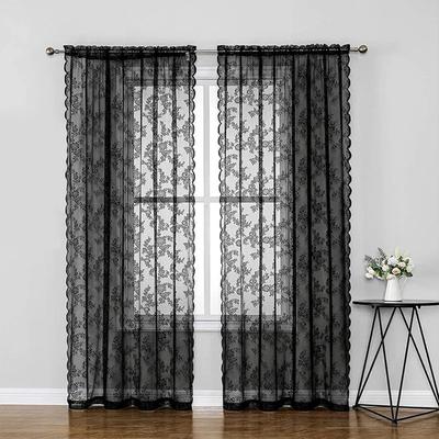 Black Floral Lace Curtains with Retro Style for Living Rooms, Bedrooms, and Party Decorations