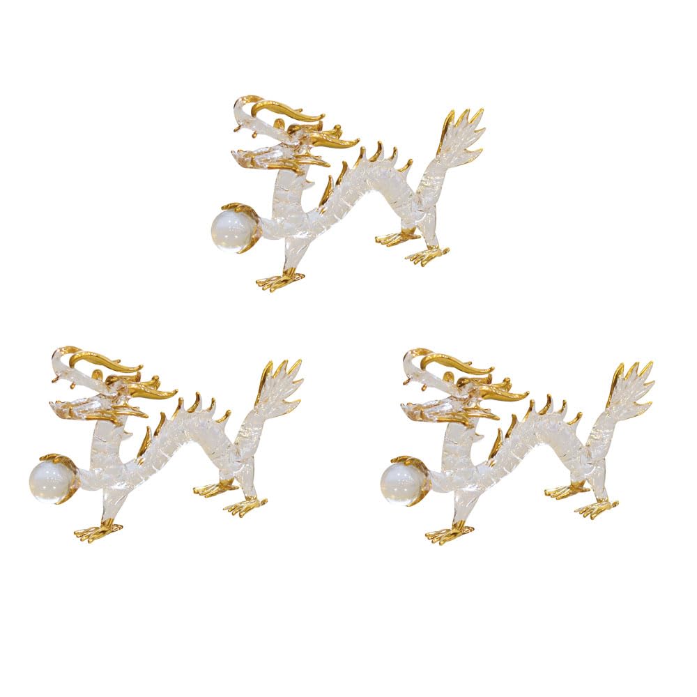 Fourcart Handmade Glass Natural Quartz Crystal Dragon 4-inch x 3-Piece Set