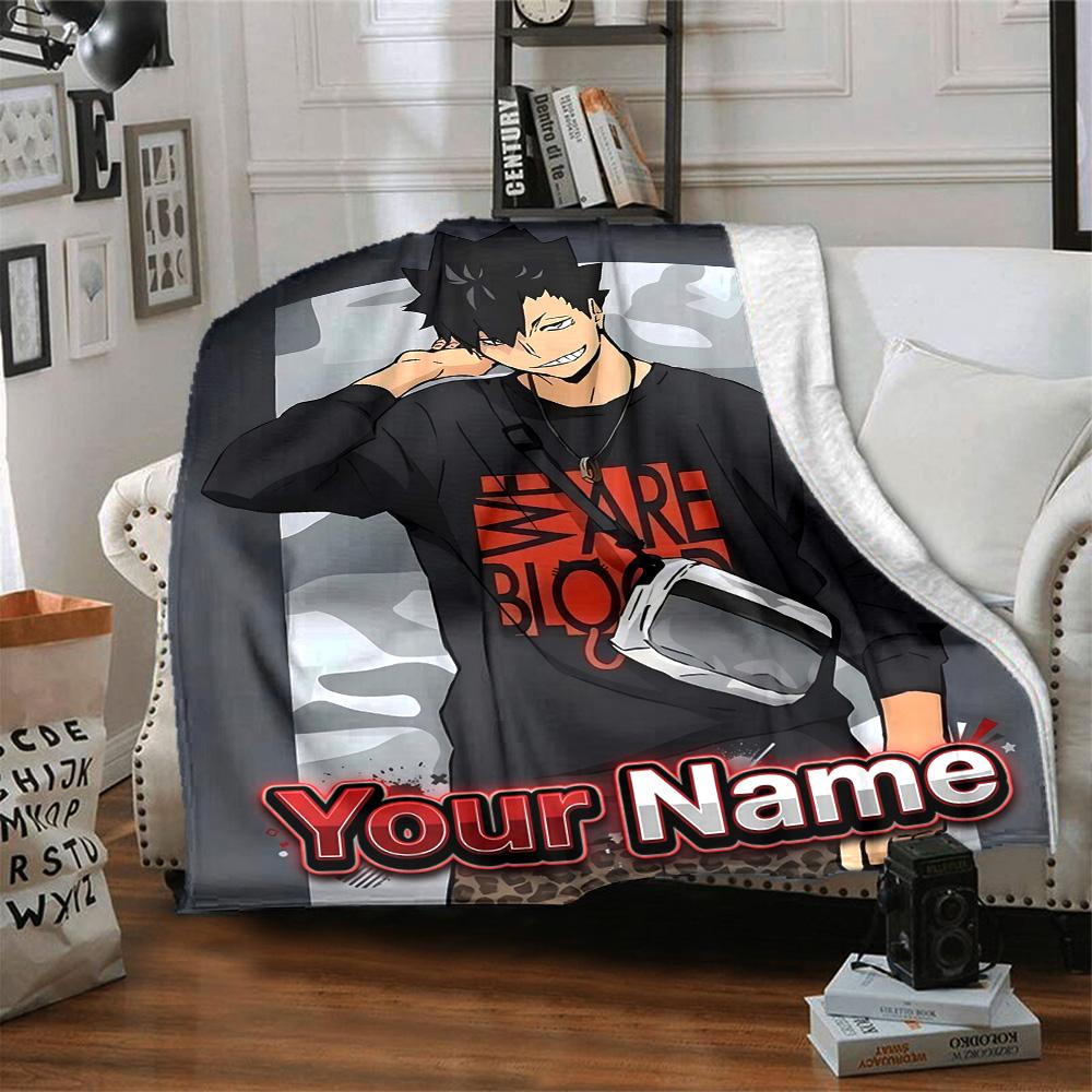1pc Kuroo Tetsurou Blanket with Custom Name, Gift, for Men and Women, Soft Blanket, Good for Sofa Bed Couch Travel, Lightweight Flannel Blanket