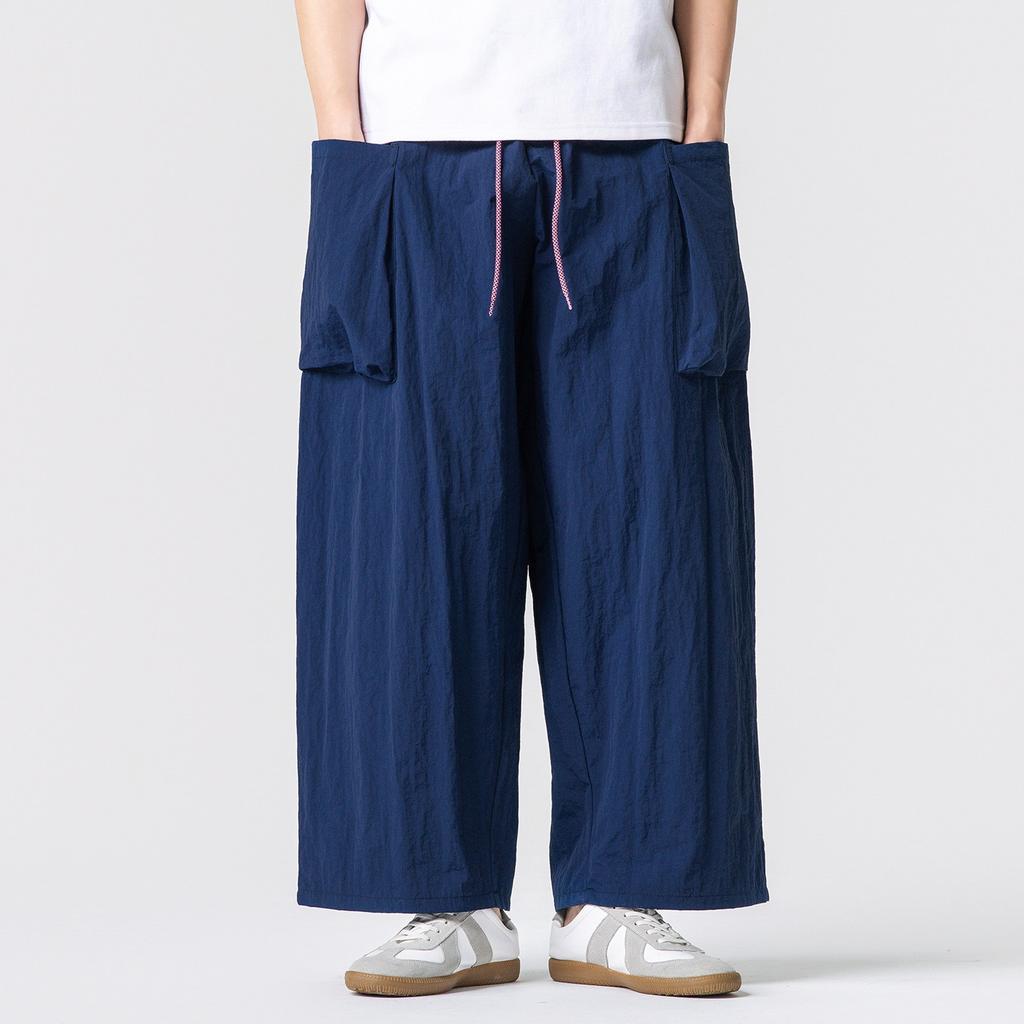 Retro Men's Wide Leg Pants Summer Plus Size Solid Color Pants