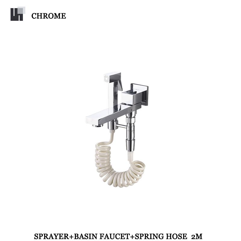 

Bathroom Basin Sink Faucet Black Concealed Single Lever Hot And Cold Mixer Faucet With Hand Sprayer Wall Mounted Bath Faucet