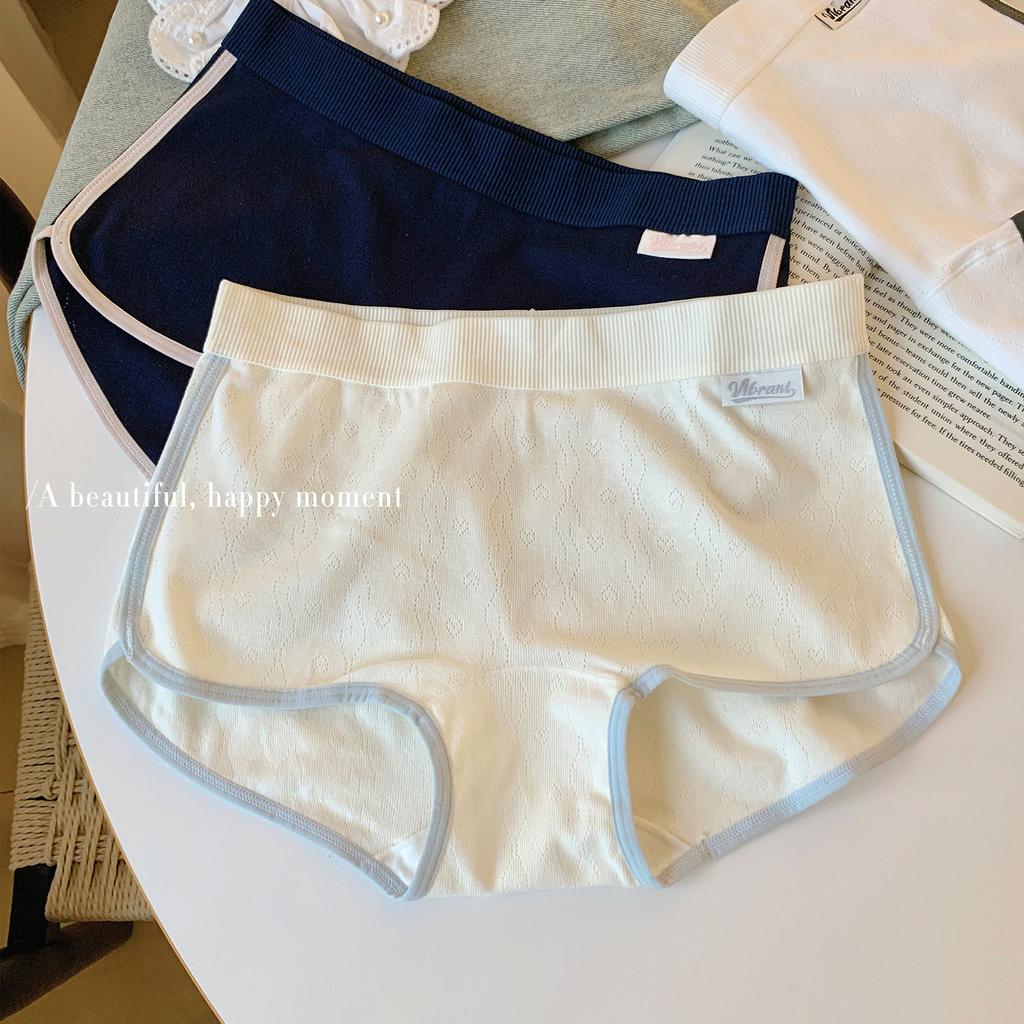 Damen Frühling und Sommer Farbkontrast Reine Baumwolle 10A Antibakteriell Verlängerter Schritt Spurlos Schmale Taille Flacher Winkel Slip