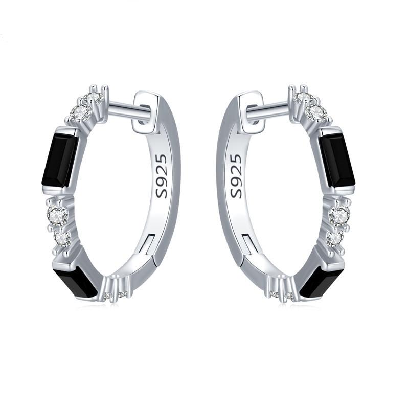 Black Awn New Classic Silver Color Round Trendy Spinel Engagement Hoop Earrings for Women Jewelry I181