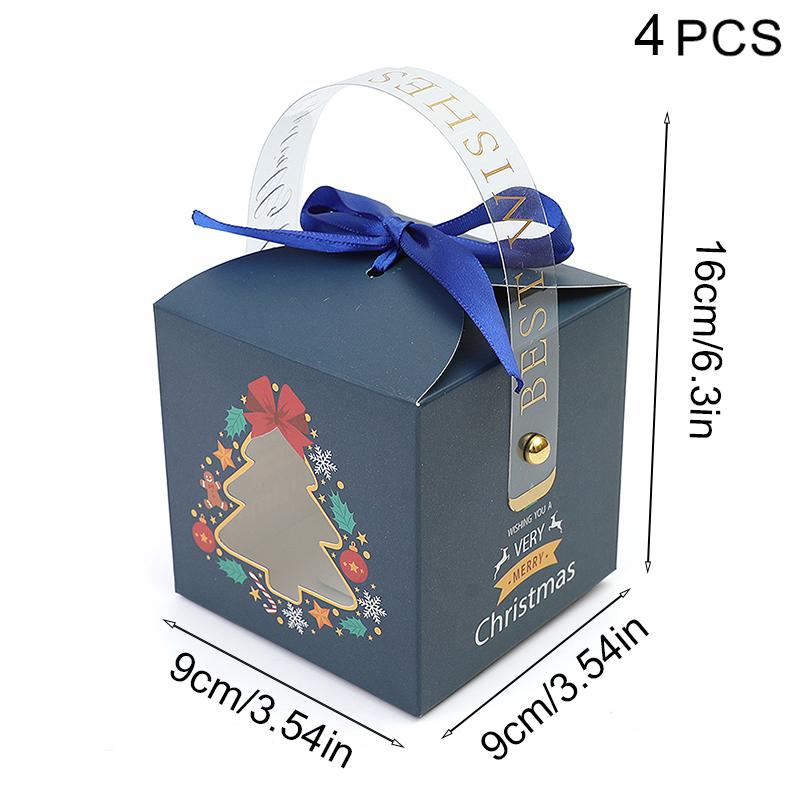 

4 шт. Рождественская бумажная коробка с оконной ручкой, подарочная упаковка для конфет, сумка для новогодних подарков Navidad, домашнее рождественское украшение 2024 г. as picture