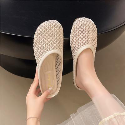 Women's Hollowed-out Flat Shoes, Half Slippers, Women's Feet, Mesh Surface, Outside Summer, Wear Bag Head Casual Slippers In 2025