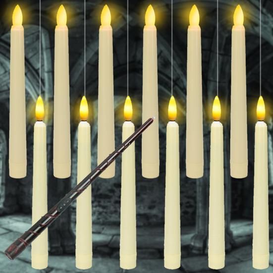 12Pcs Floating LED Candles with Wand Remote Control Flameless Flickering Lights Fairy Tale Candle Lights for Halloween Christmas Wedding Decor