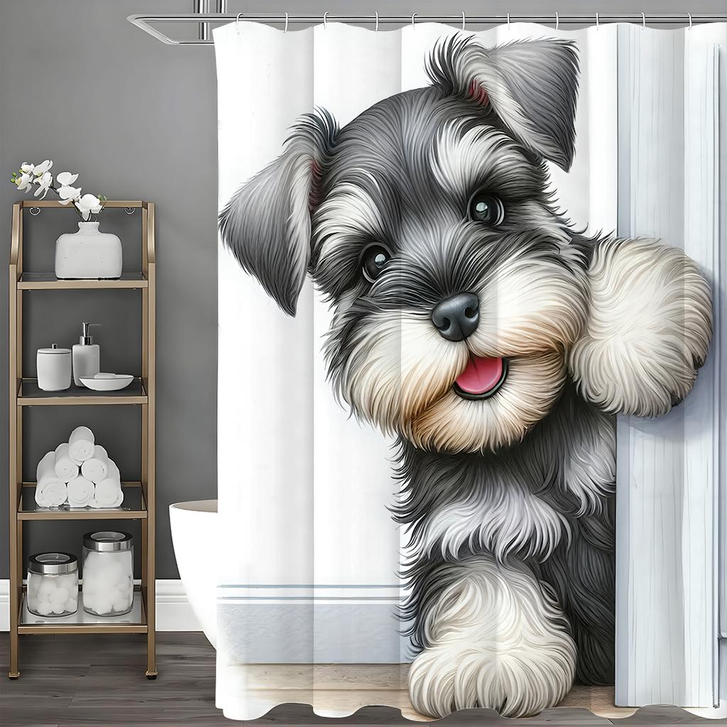 Cute Schnauzer Shower Curtain, Bathroom Decorative Shower Curtain, Waterproof Shower Curtain with Hooks