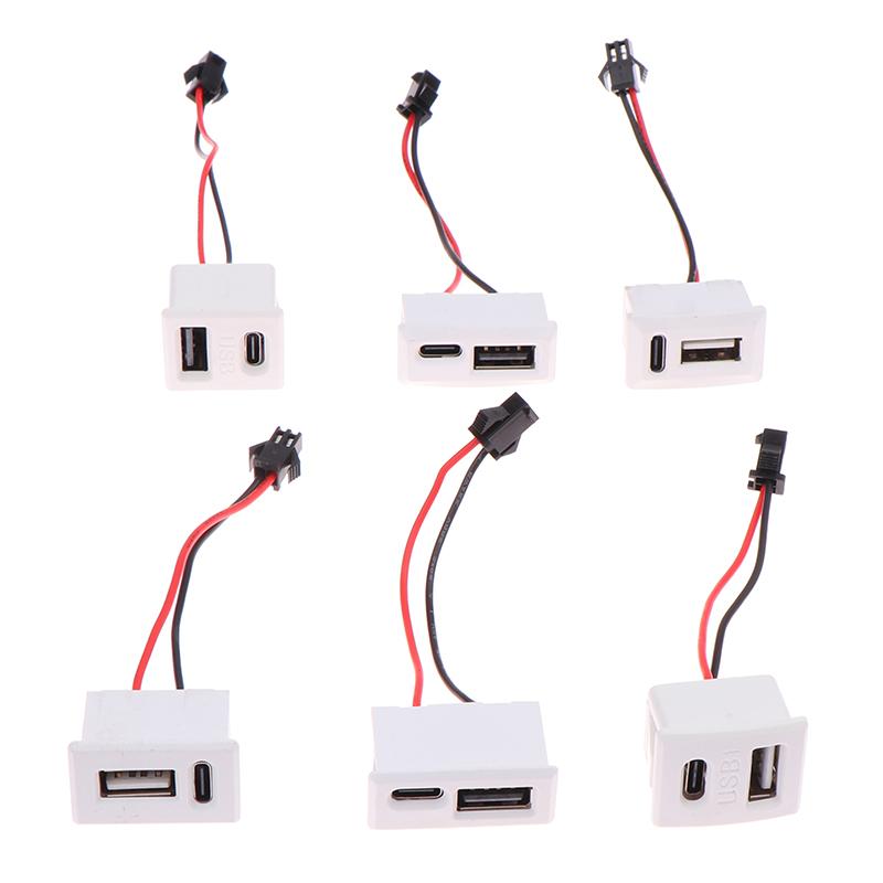 1Pcs Double Layer White/Black USB Female Base Type-c Socket USB Lamp Charging Socket Power Socket 2P With Cable Connector