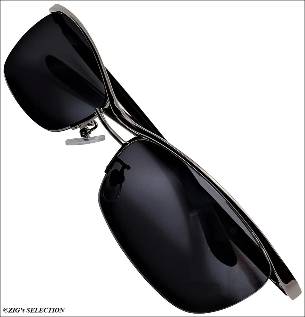 All Dark UV Black Original Sunglasses Case with Cloth [ZIGs] Black, Black, Protection, Frame, Metal, Half-Rim, Two-Bridge, Square, Men's, (gls03bl)