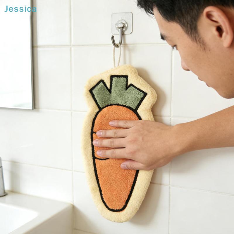 Cute Vegetable Shape Plush Towels - Carrot/Tomato/Pepper Kitchen Washcloths, Hanging Soft Absorbent Cleaning Cloths